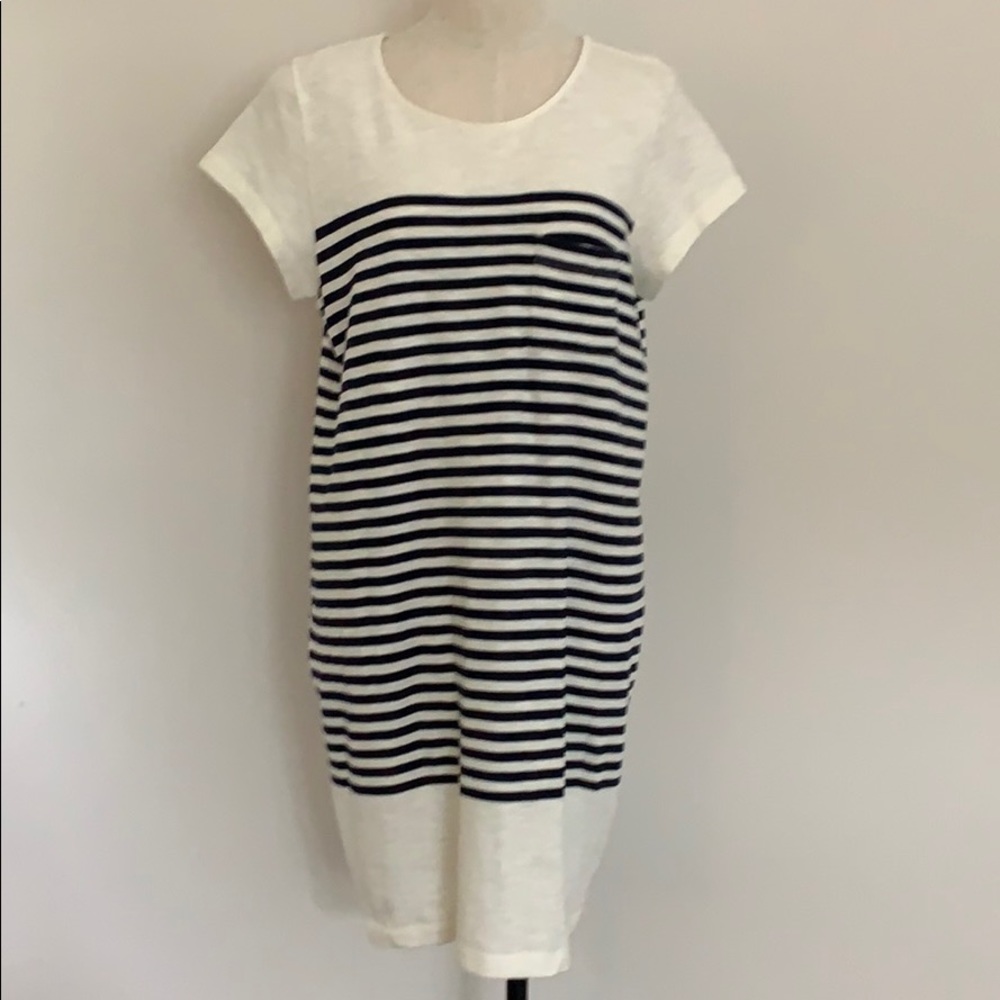 Joie Navy-Cream Striped Cotton Knit Dress